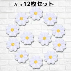WATASHINO ワッペン 花 2cm 12枚セット アイロン接着 女の子 アップリケ 刺繍(白)