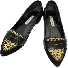 【美品】ダイアナ (21.5) ローファー パンプス フラット ポインテッドトゥ レオパード 本革 レザー 希少デザイン