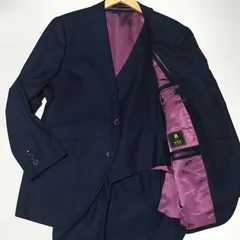 【極美品】銀座 山形屋 × Ermenegildo Zegna　3ピース パンツスーツ セットアップ　オーダーメイド　Lサイズ相当　ネイビー　シャドー ストライプ　ゼニア　ウール　ギンザヤマガタヤ