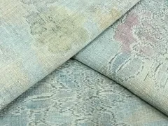 平和屋着物▽上質な紬　単衣　草花文　正絹　逸品　AAAW1473fy