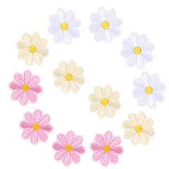 WATASHINO ワッペン アイロン アップリケ 花 4cm 12枚セット 女の子 子供 刺繍 かわいい (MIX? 白系) [MIX? 白系]