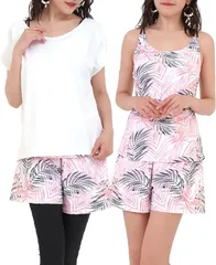 Sweet Passion(スウィートパッション) 水着 レディース 5点セット ヨガ タンキニ Tシャツ パンツ レギンス ショーツ ピンクリーフ x ホワイト( ピンクリーフ x ホワイト,  S)