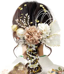 紐アレンジ 金箔 水引 プリザーブドフラワー 振袖 結婚式 和装 和玉 卒業式 袴 ドライフラワー 髪飾り A1600 髪飾り 成人式 9色展開 [JZOON]