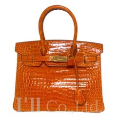 HERMES　エルメス　バーキン30　024954CC-93　クロコダイル　ポロサス　オレンジ　ゴールド金具　□M刻　ブランドバッグ　ハンドバッグ　トートバッグ　Birkin　エキゾチックレザー【中古】【75892】