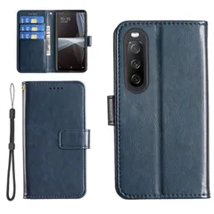 【大人気】【KSK】Sony Xperia 10 III / 10 III Lite SO-52B SOG04 A102SO(6.0インチ)対応 手帳型 ケース カードエクスぺリア10 III 6インチ（ネイビー）収納 レザー 携帯カバー 銀行カード現金 スマ