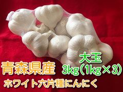 青森県産ホワイト六片種にんにく 大玉 3kg(1kg×3) 令和6年産【高糖度】