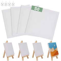 【数量限定】S0サイズ4枚 10＊10cmミニキャンバス4枚＋イーゼル4個 部屋飾り オイル漏れ防止 アーティスト画布 油絵画・アクリル兼用 木枠張りキャンバスボード 画材 正方形 (正方形8枚セット) 油絵キャンバス 木枠 S0 キャンバス 8枚セット YT
