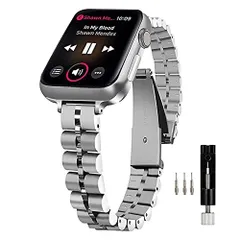 【在庫処分】と互換性があるApple iWatchバンドの交換、女性スリムスリーピースリンク14mmハーフラウンドメタルブレスレット Watchシリーズ 9/Ultra ステンレス鋼の半円のリストバンド 2/SE/8/7/2023 MaKTech (45mm/