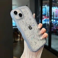 ZTOFERA iPhone 15用波状のケース 透明 クリア ケース かわいい カーリー ウェーブ シェイプ デザイン おしゃれ キラキラ 星 スマホケース ソフトTPU バンパーケース スターパターン 軽量 耐衝撃 人気 韓国 アイフォン15 ケース  0