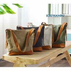 帆布×本革　ショルダーバッグ　A4が入る　4色　本革ストラップ　４色展開