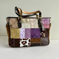 Coach Vintage y2k Legacy Patchwork Multicolor Suede Leather Canvas Tote Bag Handbag Turnlock