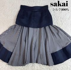 4648【美品】サカイ　レースレイヤードスカート　異素材　ドッキング　黒　紺　S 4648【美品】サカイ レースレイヤードスカート 異素材 ドッキング 黒