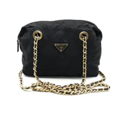 PRADA プラダ ロゴプレート ナイロン キルティング チェーン ショルダー トート バッグ ブラック k1598