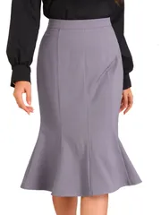 Allegra K フリル裾 ペンシルスカート レディース マーメイド ハイウエスト ビジネス エレガント カジュアル ミディスカート ライトパープル S