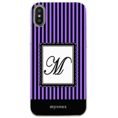 【新品未使用】iPhone13 アイフォン13 クリア ハードケース ( ストライプパープル  イニシャルM ) ボーダー ストライプ イニシャル アルファベット