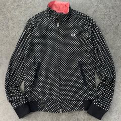 美品 FRED PERRY フレッドペリー ジップアップ ジャケット ジャージ ブルゾン ハイネック ロゴ刺繍 ドット柄 水玉 ブラック 黒 メンズ