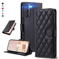 【特売】UnivoColors Galaxy S22 5G（SCG13/SC-51C）キルティングレザー調 手帳型ケース エレガント 高質PU マグネット開閉式 カード収納機能 スタンド機能 液晶全面保護 レンズ保護 ストラップ付属(ブラック)