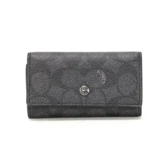 コーチ COACH 4リング キー ケース PVC レザー シグネチャー 69097 4連 キーホルダー 鍵入れ メンズ グレー / ブラック 【中古】 mav13001