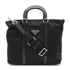 PRADA プラダ ハンドバッグ トートバッグ 2WAY ショルダーバッグ ナイロン レザー NERO ブラック シルバー金具 国内ブティック購入品 BN1066