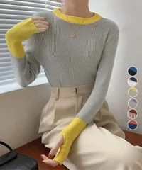 バイカラーニット 指穴ニットプルオーバー