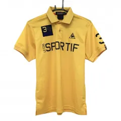 ★SALE価格★【超美品】ルコックゴルフ 半袖ポロシャツ オレンジイエロー×ネイビー 襟裏3カラー 袖下メッシュ メンズ M ゴルフウェア le coq sportif