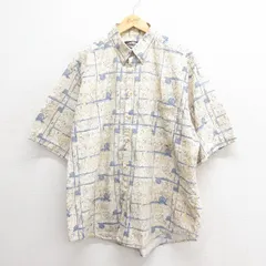 XL/古着 半袖 シャツ メンズ 竿 大きいサイズ ロング丈 コットン ボタンダウン 薄ベージュ カーキ 25jun24 中古 トップス