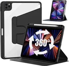 ZenRich iPad Air5 ケース 2022iPad Air4 ケース2020iPad 10.9 ケース iPad Pro 11 ケース2021/2020/2018 360度回転スタンド 背面クリア 透明 カメラレンズ保護シート付き A
