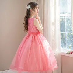 【コーラルピンク】スパンコールレースチュールドレス TAK キッズ キャサリンコテージ