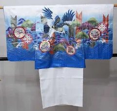 七五三 五歳 男児 羽織・着物・襦袢3点セット 豪華絢爛 白色×青 着物は白 鷹 お仕立て無料 祝着 NO16894-2-W