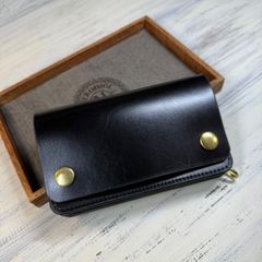 【A】国産ステアハイド　トラッカーウォレット150（ミドル）2.5層 トラッカーウォレット ミドル 2層】 ブラック 北米ステア
