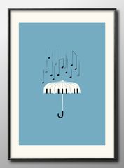 14421 ポスター アート おしゃれ 絵画 インテリア ピアノ 傘 アンブレラ 音符 音楽 A3サイズ 北欧 イラスト マット紙 艶消し アートパネル 額 フレーム デザイン 壁掛け