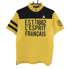 【超美品】ルコックゴルフ 半袖ハイネックシャツ イエロー×黒　ハーフジップ 袖下メッシュ メンズ M ゴルフウェア le coq sportif