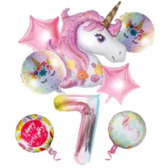 【在庫処分】誕生日 飾り付け 女の子 誕生日 バルーン 女の子 7歳 40インチ クラウン ユニコーン 巨大 風船 ユニコーン Happy Birthday バースデー ガーランド 誕生日 ウェディング 記念日 パーティーに (数字7)