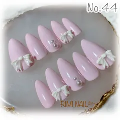 ⑅４４ꪔ̤̫⑅ ミルキーピンク リボン 量産型 ネイルチップ