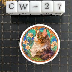 방수 스티커 메인 쿤 스테인드 글라스 풍 세련된 냥코 고양이 다채로운 CW-27