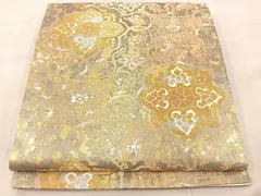 服部織物 こはく錦 袋帯 特選手工芸 横段 正倉院模様 正絹 AO-4314 服部織物 こはく錦 袋帯 特選手工芸 横段 正倉院模様 正絹 AO