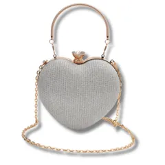 [ALVEIN] パーティーバッグ ハート型 クラッチバッグ がま口 3way ミニバッグ レディース フォーマル ハンドバッグ ショルダーバッグ チェーンバッグ 結婚式 披露宴 (シルバー) [シルバー]