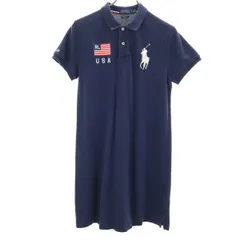 POLO RALPH LAUREN ポロラルフローレン ビックポニー 半袖 ポロ ワンピース M ネイビー 鹿の子地 レディース 古着