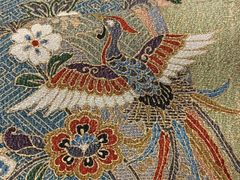 小紋 縦柄花鳥更紗模様 美しい色彩 ますいわ屋誂 海松色 縮緬 K-3464 平和屋着物□上質な小紋 更紗花鳥文 金彩 正絹 逸品 未使用
