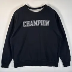古着 チャンピオン Champion スウェット トレーナー 大きいサイズ クルーネック プルオーバー  ビッグロゴ ワッペン XXL  ブラック メンズ