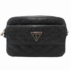 ゲス GUESS 美品 ショルダーバッグ クロスボディ キルティング PVC ロゴ 総柄 光沢 黒 ブラック /FF ■GY18