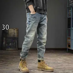 [30 ]メンズ ファッション 服  オシャレ シンプル 大 かっこいい 大きいサイズ ストリート 紳士服  春秋 ハイエンド ウォッシュ ホワイト ライト カラー ジーンズ スリム ストレート レッグ パンツ パッチ ホール