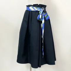 18b20 EMILIO PUCCI エミリオプッチ フレアスカート ミモレ丈 プッチ柄 スカーフベルト イタリア製 コットンシルク レディース L相当 ネイビーのサムネイル