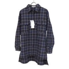HR0315 未使用 MOUSSY マウジー ロングシャツ コート 長袖 ヘビーウェイト チェック柄 ネルシャツ コットン Fサイズ 紺 ネイビー メンズのサムネイル