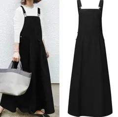 【Lサイズ】ゆったり 体型カバー 可愛い Aライン ワンピワンピース ロング丈 サロペットスカート カジュアル おしゃれ 夏 ロングワンピ マキシ丈 ジャンパースカート レディース ドレス シンプル 春 春夏 秋 オールシーズン 大きいサイズ ブラック 黒