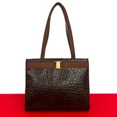 極 美品 Salvatore Ferragamo サルヴァトーレフェラガモ ヴァラリボン 金具 レザー 本革 トートバッグ ビジネスバッグ ブラウン pb7-9