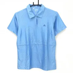 【美品】アディダス 半袖ポロシャツ ライトブルー 総柄 ウエスト調節紐付き  レディース L/G ゴルフウェア adidas