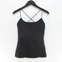 イム y/m リブ キャミソール FREE 黒系 ブラック 無地 クロスバック ストレッチ タグ付