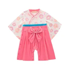 【在庫限り】ベビー服 ベビー袴 ロンパース 2.梅の花・ピンク 4サイズ 上下セット 着物 袴風ロンパース 新生児 赤ちゃん 幼児 男の子 女の子 60 70 80 90 梅 花 こどもの日 初節句 衣装 誕生日 出産祝い お食い初め 和装 和服 節句 ベビー