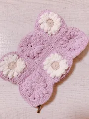 【a2◯編み物】グラニースクエア　フラワー　モチーフ　ポーチ　パープル　紫